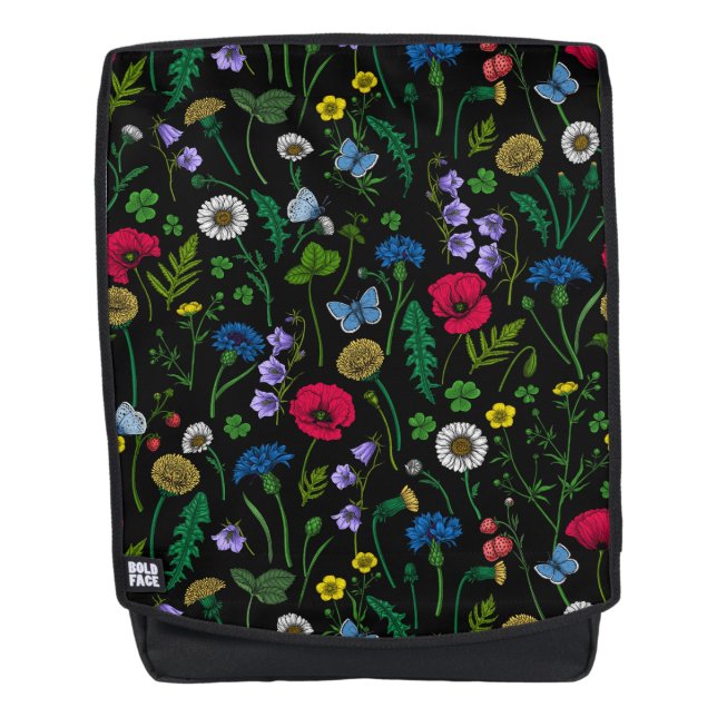 Wildblumen in schwarz rucksack (Vorderseite)