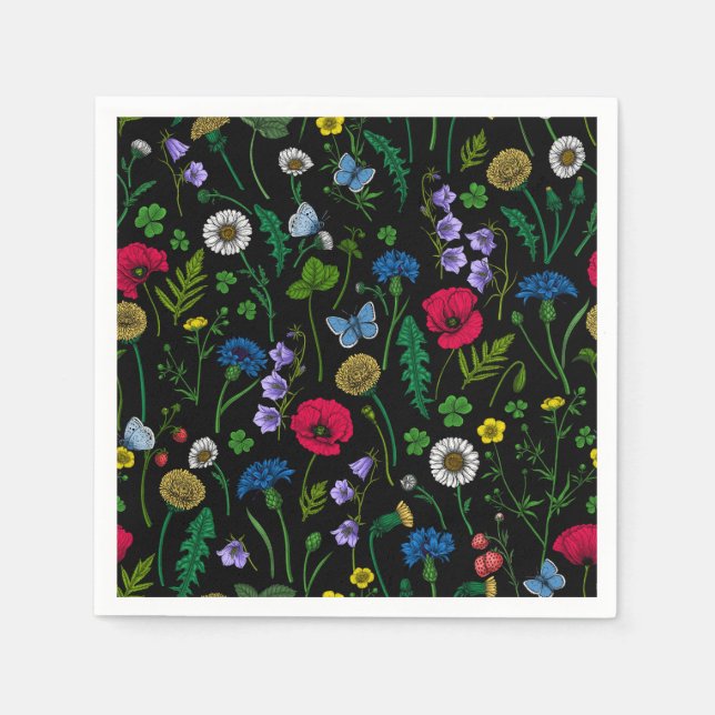 Wildblumen in schwarz serviette (Vorderseite)