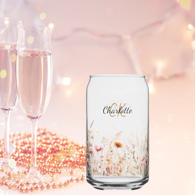 Wildblumen individuelle Name-Skript-Monogramm-Init Dosenglas (Von Creator hochgeladen)