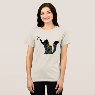 Wildblumen-Katzensilhouette Schmetterling  Tri-Blend Shirt
