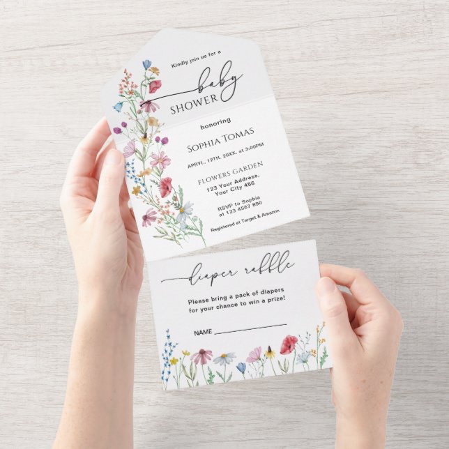 Wildblumen Kinderdusche All In One Einladung (Abreißen)