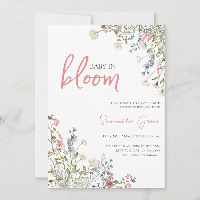 Wildblumen Kinderdusche Einladung (Vorderseite)