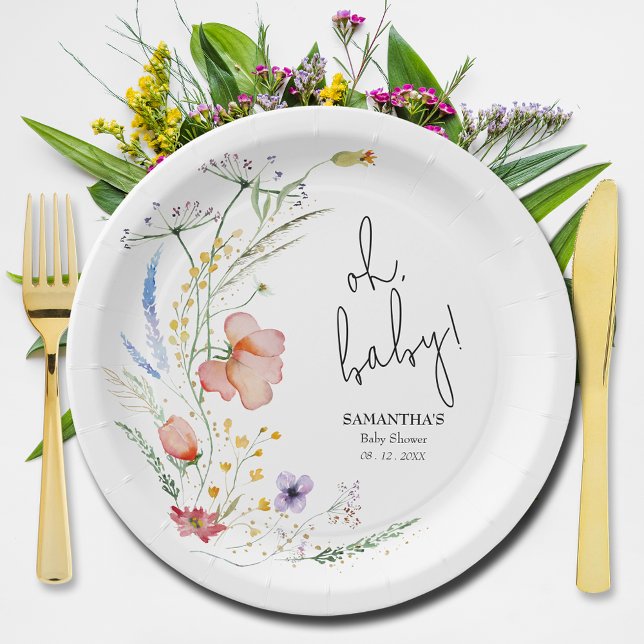 Wildblumen Kinderdusche Pappteller (Oh, Baby! Wildflowers Baby Shower Paper Plates)