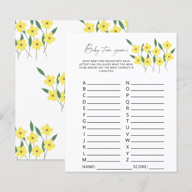 Wildblumen Kinderspiel. Baby Shower Game (Vorne/Hinten)