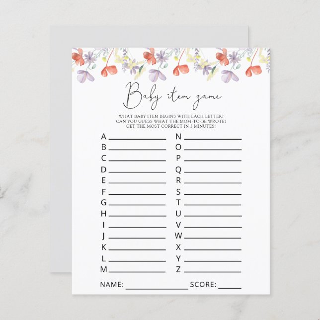 Wildblumen Kinderspiel. Baby Shower Game (Vorne/Hinten)