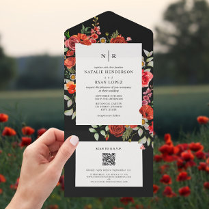 Wildblumen Klatschmohn Rot Floral Dunkle Hochzeit All In One Einladung