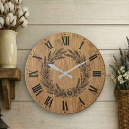 Wildblumen-Kranz-Wanduhr |  Farmhouse-Dekor  Große Wanduhr