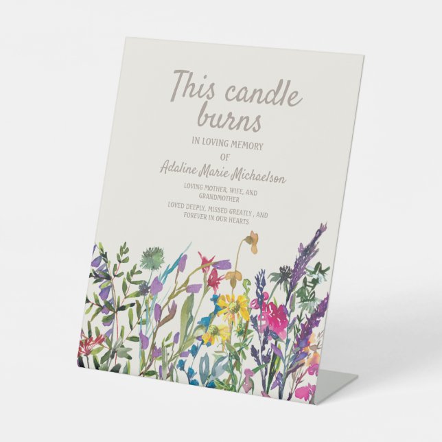 Wildblumen kreischen Lila diese Kerze verbannt Spe Sockelschild (Vorderseite)