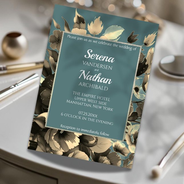 Wildblumen laden zum klassischen Hochzeitsfeiern e Einladung (Sage green and gold tones are featured in this modern twist on the classic floral wedding invitation)
