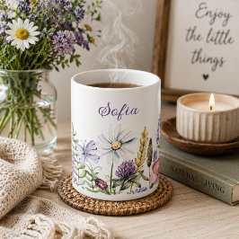 Wildblumen Ladybug und Schmetterlingssignatur Kaffeetasse