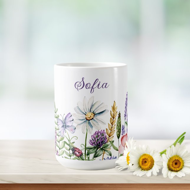 Wildblumen Ladybug und Schmetterlingssignatur Kaffeetasse (Von Creator hochgeladen)