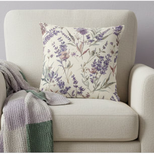 Wildblumen-Lavendel-Boho-Blumenmuster Kissen