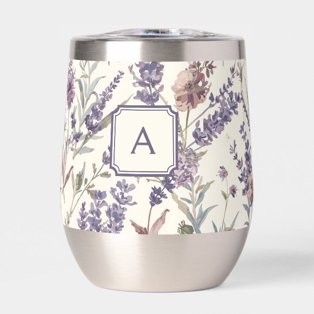 Wildblumen-Lavendel-Boho-Botanik-Blumen-Monogramm (Vorderseite)