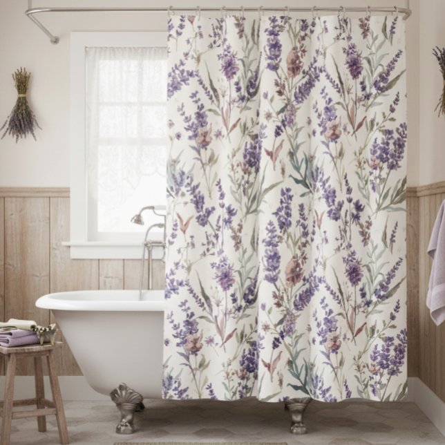 Wildblumen-Lavendel-Boho-Botanik-Blumenmuster Duschvorhang (Von Creator hochgeladen)