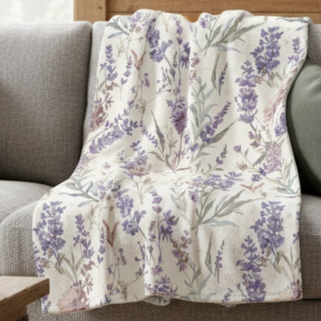 Wildblumen-Lavendel-Boho-Botanik-Blumenmuster Fleecedecke (Von Creator hochgeladen)