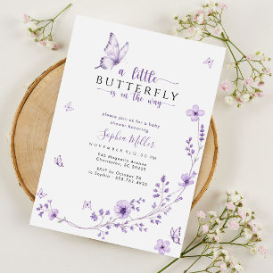 Wildblumen-Lavendel-Violette-Schmetterling-Baby-Pa Einladung