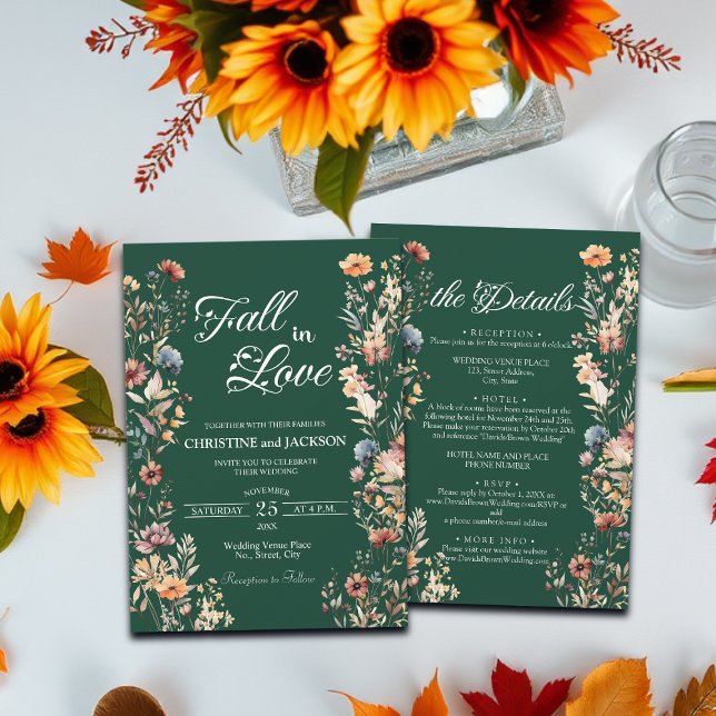 Wildblumen Leaf Fall in Liebe und Details Hochzeit Einladung (Von Creator hochgeladen)