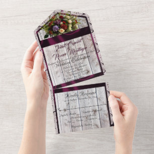 Wildblumen, Lila Band, Spitzen und Lichter All In One Einladung