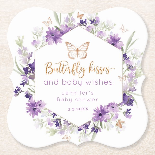Wildblumen lila Butterfly küsst Babydusche Untersetzer (Vorderseite)