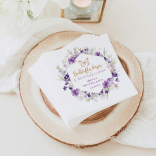 Wildblumen lila Butterfly küsst Geburtstag Serviette