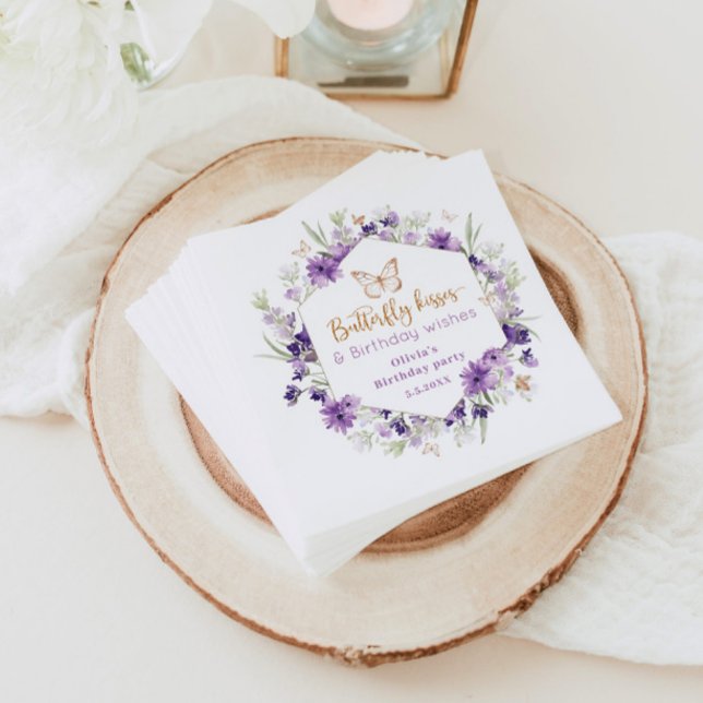 Wildblumen lila Butterfly küsst Geburtstag Serviette (Von Creator hochgeladen)