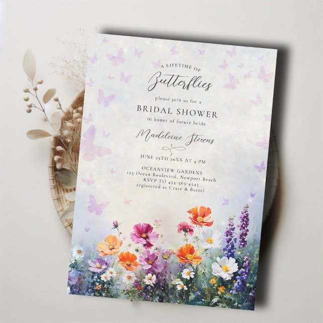 Wildblumen Lilac Garden Brautparty Einladung (lifetime butterflies bridal shower invitation brunch tea pink purple mauve lilac wildflowers garden )