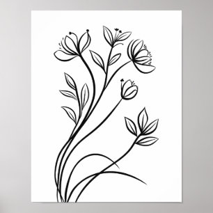 Wildblumen Linien Schwarz und Weiß Botanische Poster