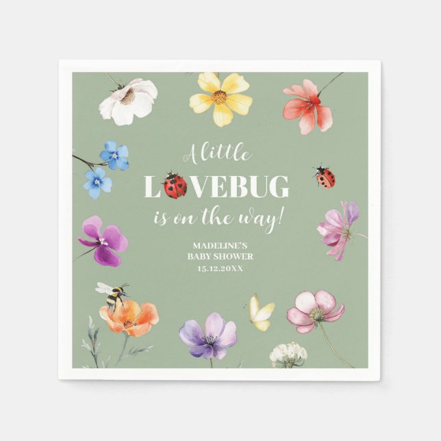 Wildblumen Lovebug Baby Shower Papier Serviette (Vorderseite)