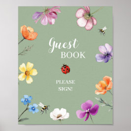 Wildblumen-Lovebug-Gästebuch-Party-Schild Poster