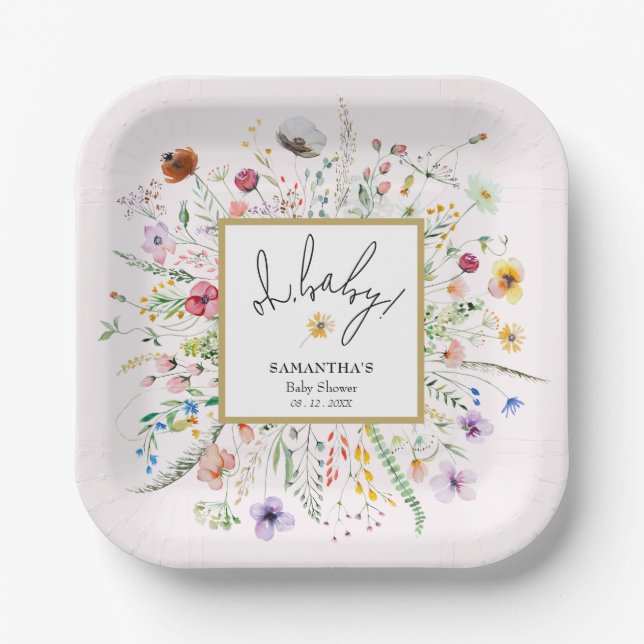 Wildblumen Mädchen Baby Shower Pink Pappteller (Vorderseite)