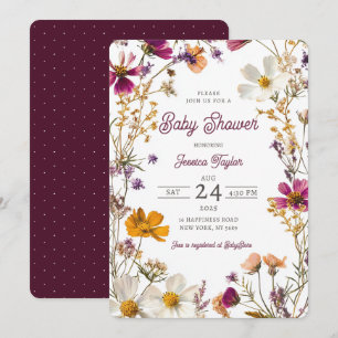 Wildblumen-Mädchen-Gelb-Lila-Baby-Party Einladung