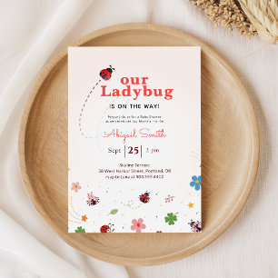 Wildblumen-Marienkäfer-Mädchen-Baby-Party Einladung