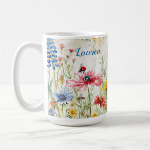 Wildblumen-Marienkäfer und Biene Kaffeetasse