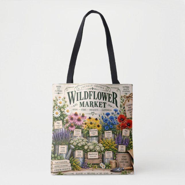 Wildblumen-Markt Blumen-Tasche (Vorderseite)