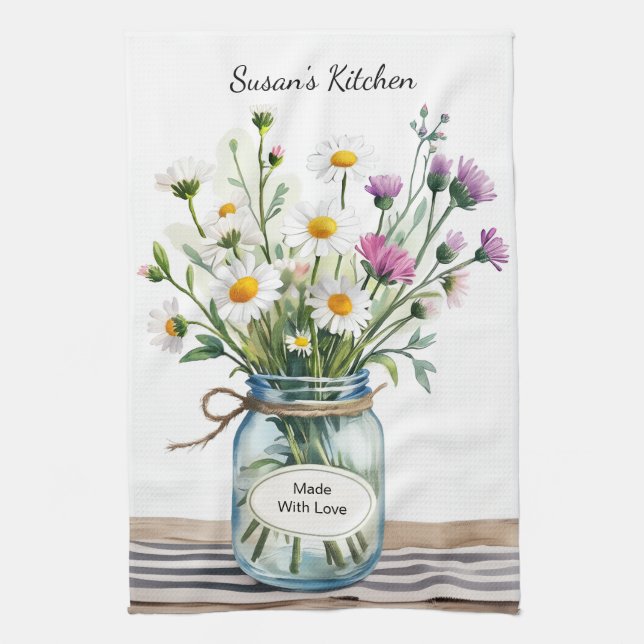 Wildblumen-Mason-Glas Geschirrtuch (Vertikal)