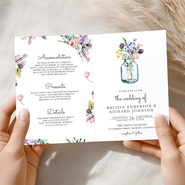 Wildblumen-Mason-Glas Hochzeit Alles in Einem QR-C Einladung (Von Creator hochgeladen)