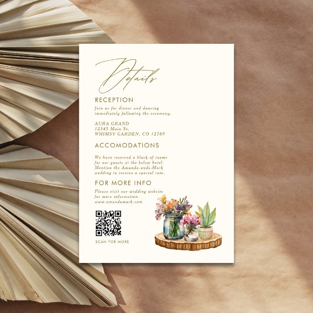 Wildblumen Mason Jar Boho Böhmische Hochzeit Detai Begleitkarte (Von Creator hochgeladen)