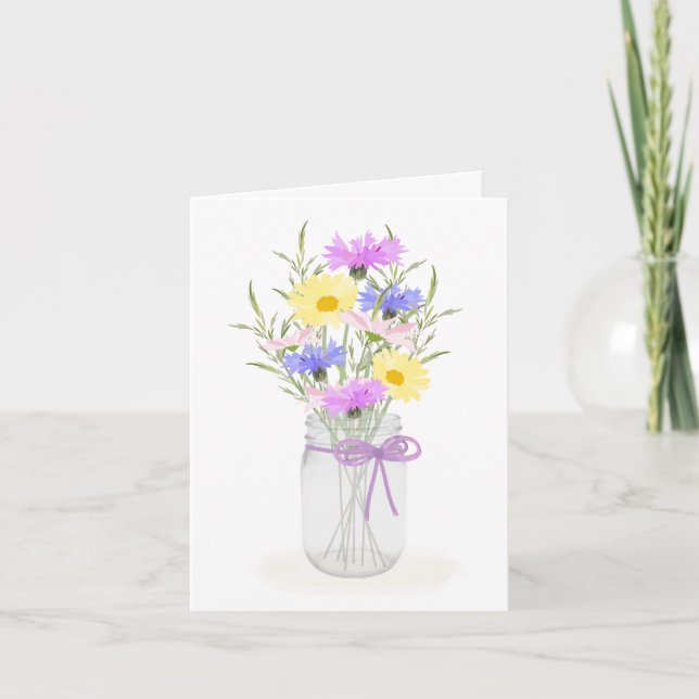 Wildblumen Mason Jar Vase Jeder Anlass Gruß Karte (Vorderseite)