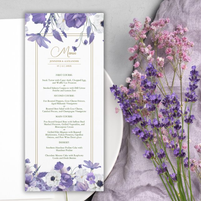 Wildblumen Mauve Lila Wedding Menu Menükarte (Von Creator hochgeladen)