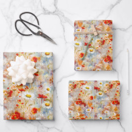 Wildblumen Meadow Red Poppies Daisies Geschenkpapier Set