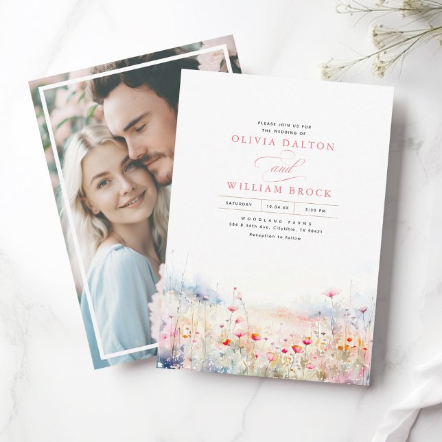 Wildblumen Meadow Soft Pastel Boho Wedding Foto Einladung (Von Creator hochgeladen)