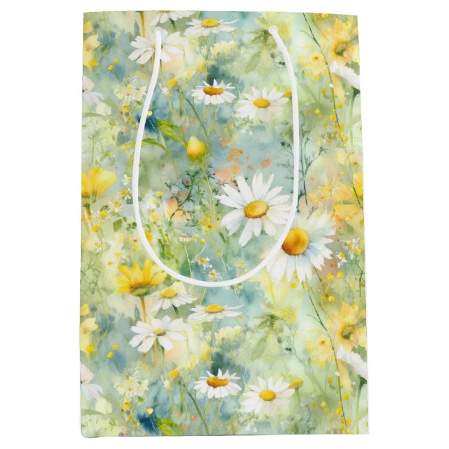 Wildblumen Meadow Summer Foliage Boho Modern Mittlere Geschenktüte (Vorderseite)