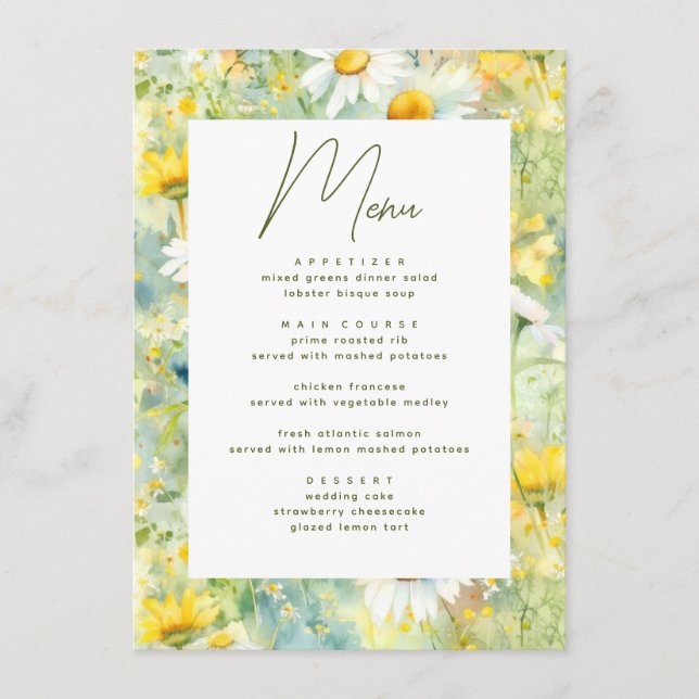 Wildblumen Meadow Summer Foliage Boho Wedding Menükarte (Vorderseite)