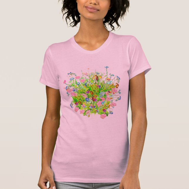 Wildblumen Medley auf rosa Shirt (Vorderseite)