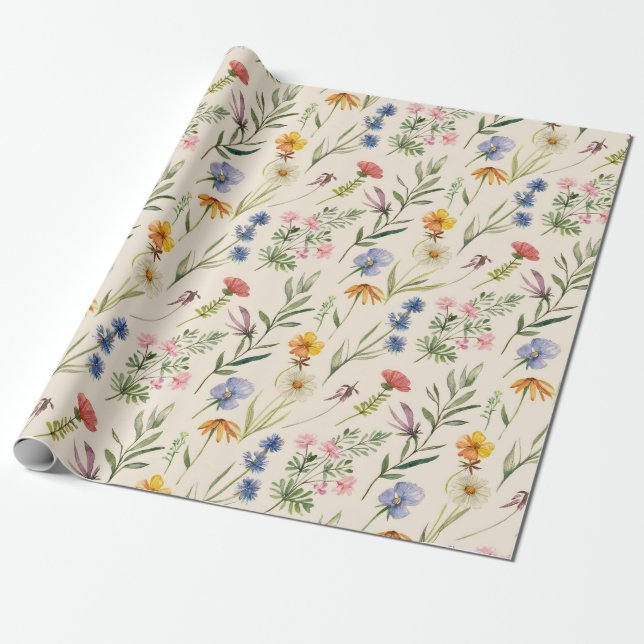Wildblumen Minimalistisch Boho Floral Geschenkpapier (Ungerollt)