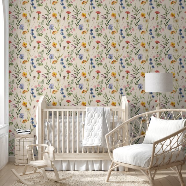 Wildblumen Minimalistisch Boho Floral Tapete (Kinder)