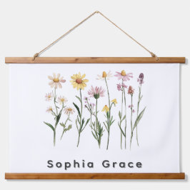 Wildblumen Minimalistischer Individuelle Name Wandteppich Mit Holzrahmen