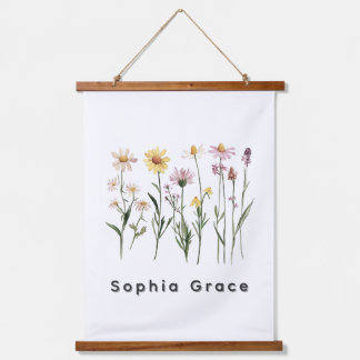 Wildblumen Minimalistischer Individuelle Name Wandteppich Mit Holzrahmen