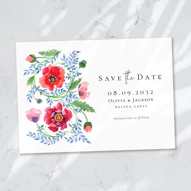 Wildblumen mit Aquarellfarbe Poppy Script Hochzeit Save The Date (Von Creator hochgeladen)