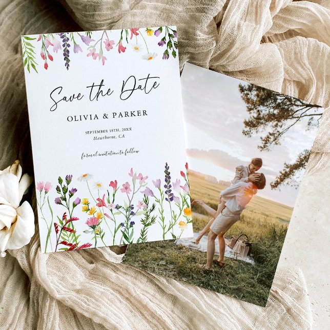 Wildblumen mit Aquarellfarben speichern das Datum Save The Date (Von Creator hochgeladen)